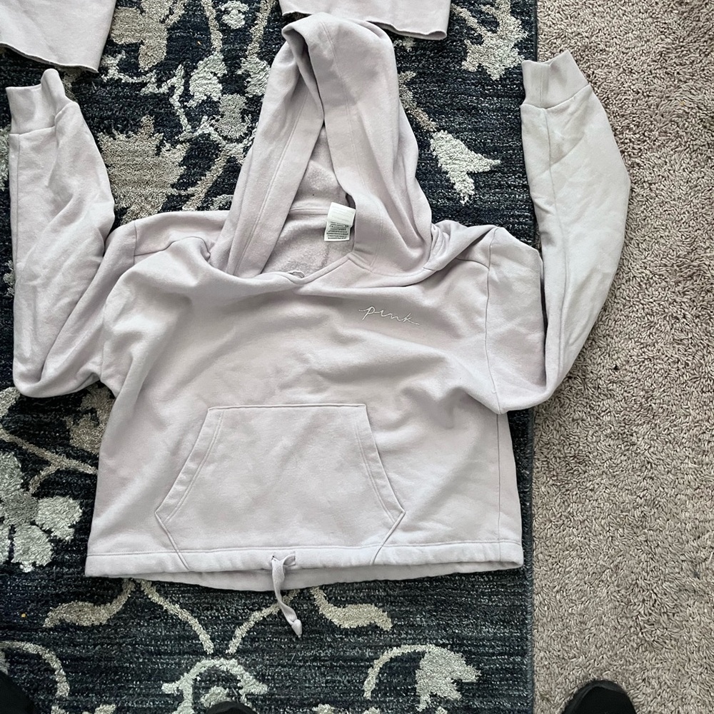 PINK Victoria's Secret Cropped Hoodie in Light Lavender with bottom